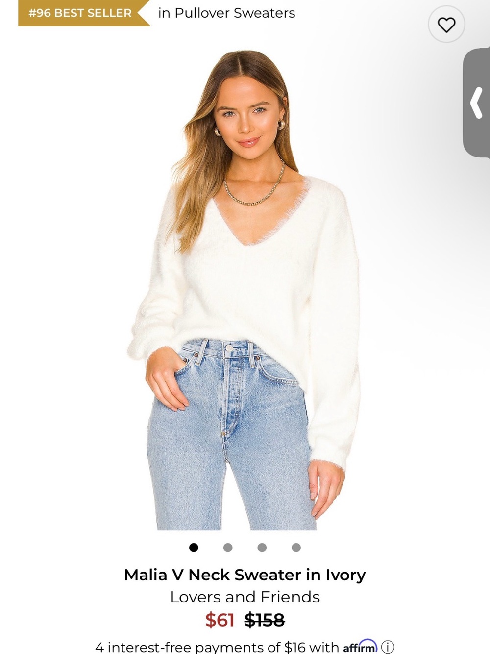 Lovers + Friends Ivory V-Neck Fuzzy Pullover